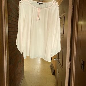 X-large light pink blouse. Long sleeve sheer blouse. Sexy arms.